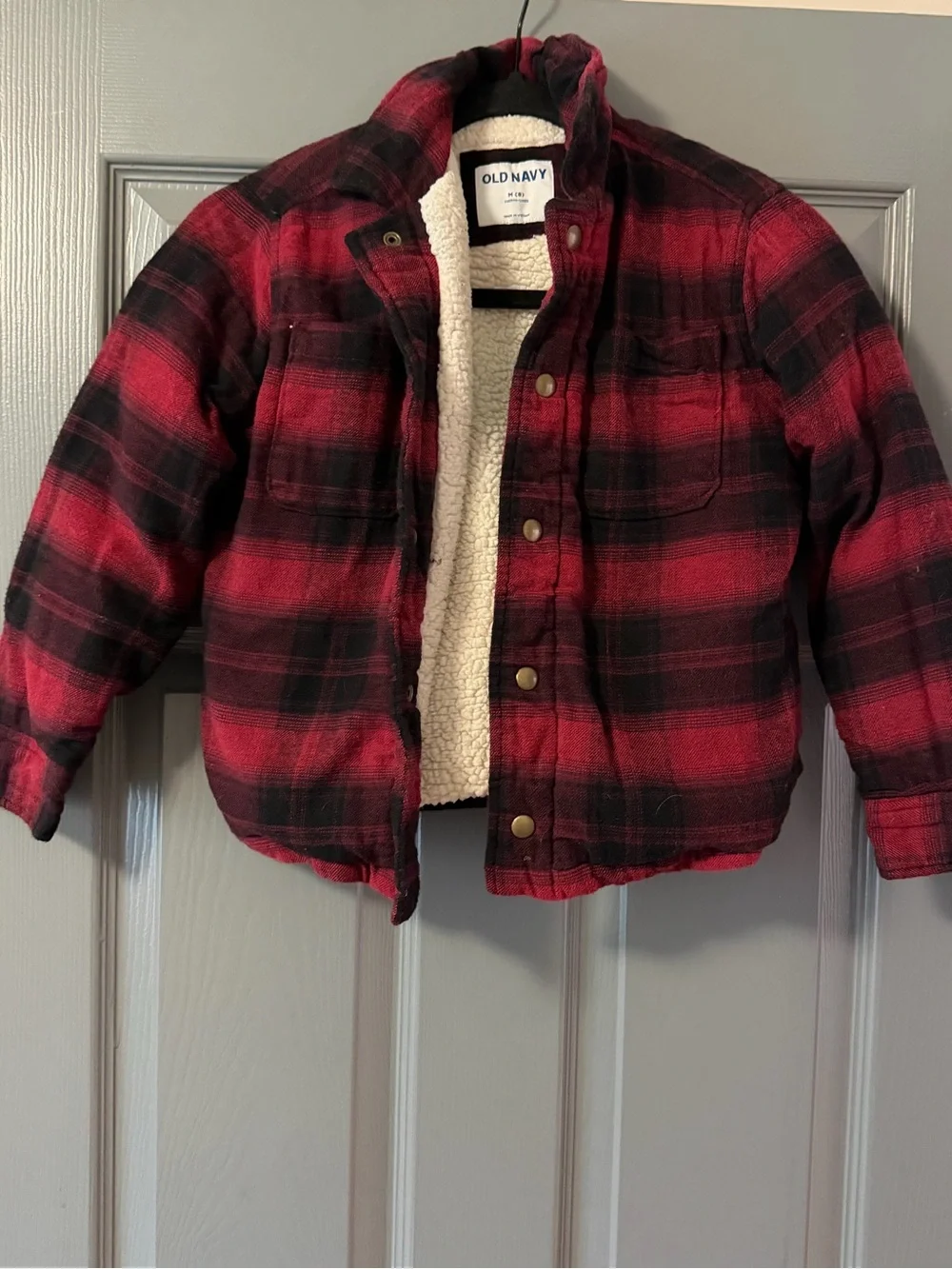 Old Navy Red & Black Plaid Sherpa Jacket